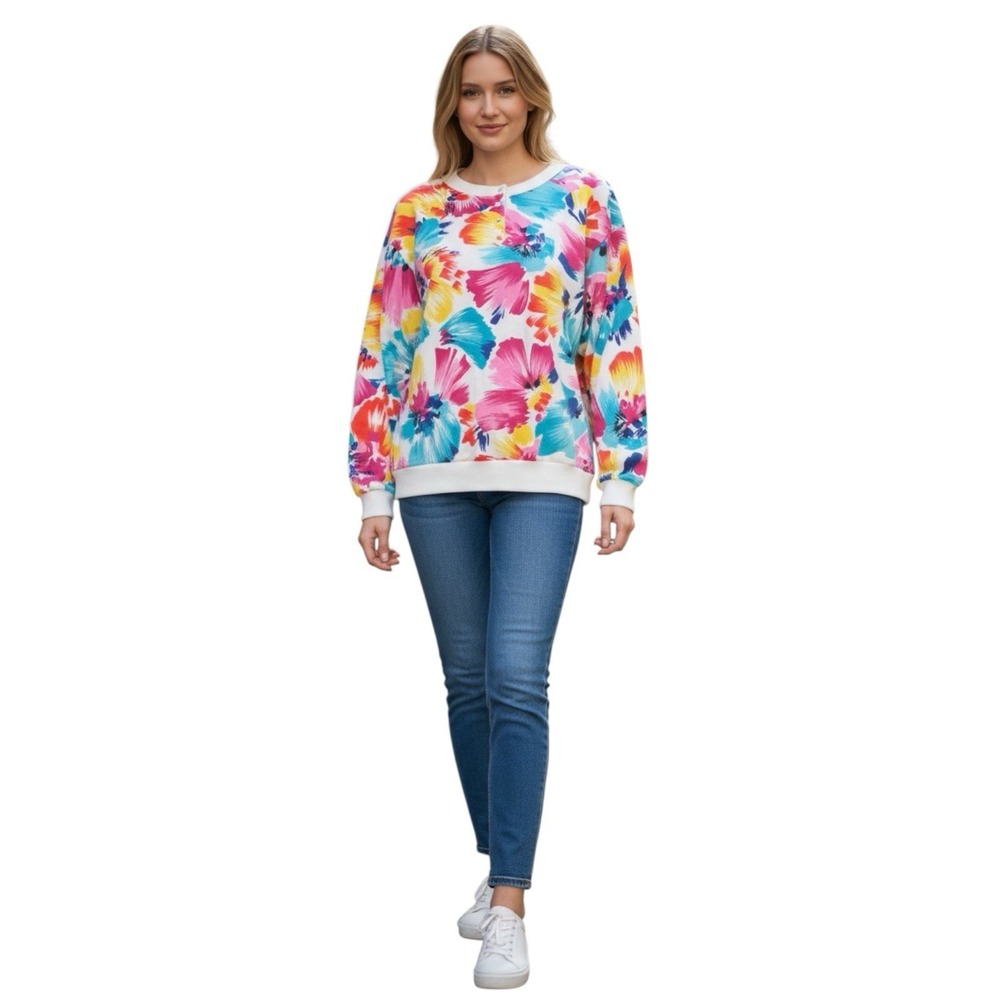 Vintage Koret Made USA Colorful Lightweight Floral Print‎ Shirt Womens Large